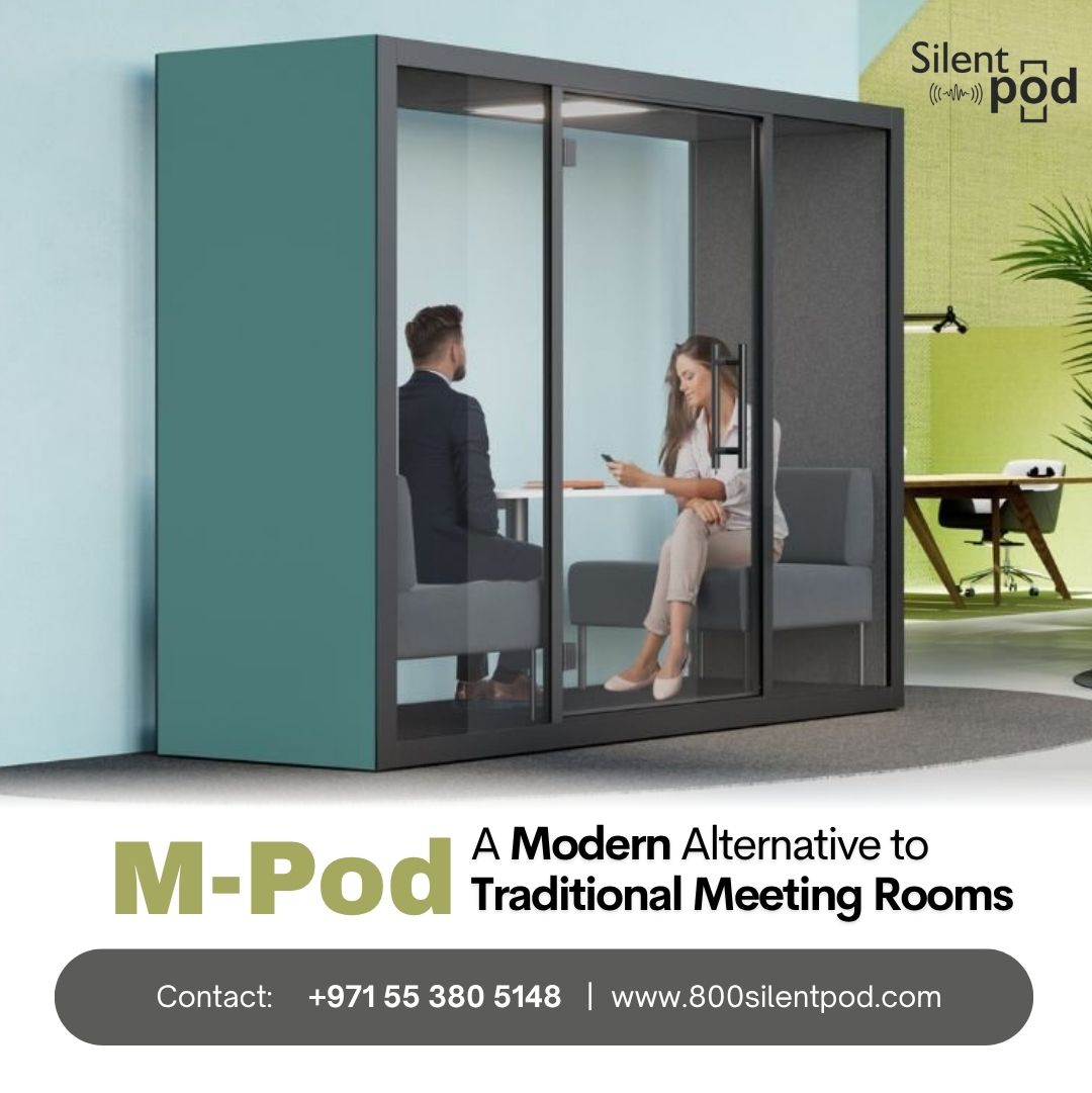 M Pod by 800SilentPod offers a modern alternative to meeting rooms. Best office pod manufacturer and supplier in Dubai for private, soundproof office meetings.