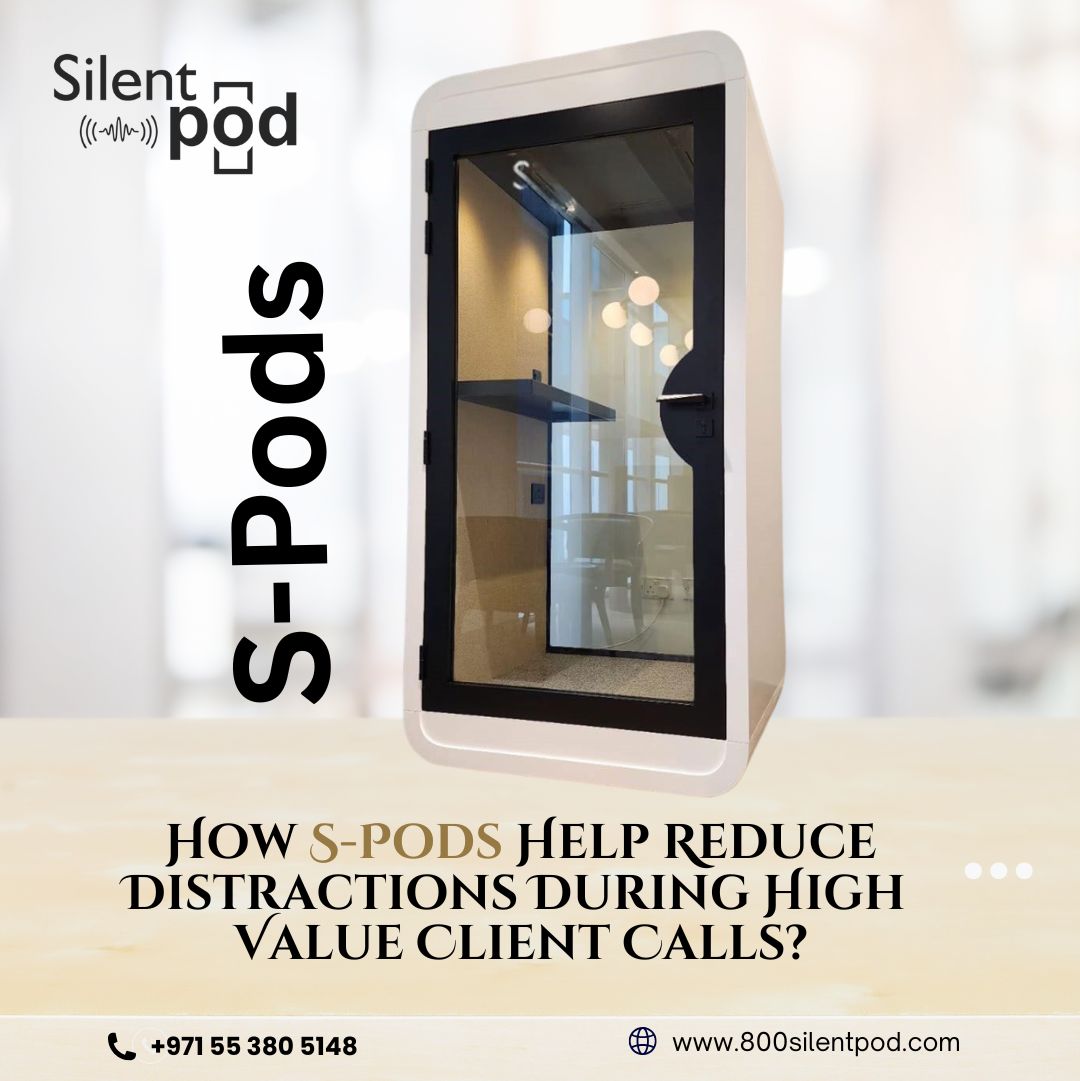 Reduce distractions during important client calls with soundproof S Pods by 800SilentPod. Create private, professional workspaces across Dubai and UAE.